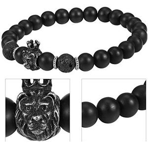 Armband met steenkralen, kroon legering armband met leeuwenkop voor mannen, punk-armband, opvallende leeuwenkoparmband, beste cadeau voor mannen