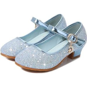 GSJNHY Dansschoenen voor kinderen met glitters, prinses, hoge hakken voor meisjes, leren schoenen voor feestjes, blauwe schoenen, 36 Length(22cm)