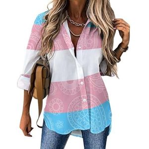 Transgender Paisley Vlag Vrouwen Blouses Hawaiiaanse Button Down Womens Tops Lange Mouw Shirts Tees 2XL