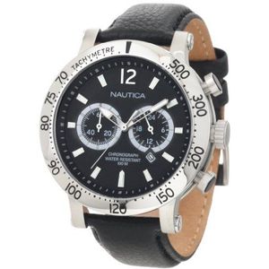 Nautica Heren N20096G Zwart Lederen Quartz Horloge met Zwarte Wijzerplaat
