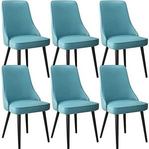 GEIRONV Set van 6 keukenstoelen, met waterdichte slijtvaste microvezel lederen rugleuning woonkamer zijstoelen gegalvaniseerde stalen voet Eetstoelen (Color : Lake Blue, Size : 88 * 45 * 48cm)