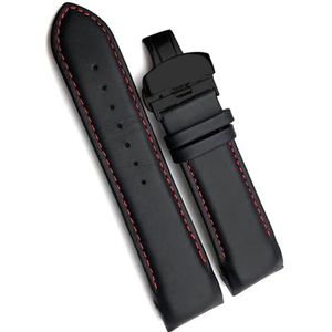 dayeer Gebogen uiteinde koeienhuid lederen horlogeband geschikt voor T035617 horlogeband herenarmbanden met vouwsluiting (Color : Black Red Rose, Size : 22mm)
