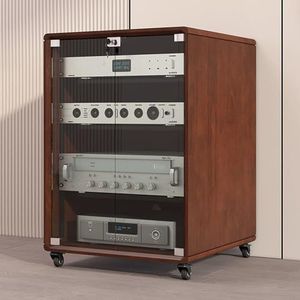 Stereo Rack AV Media Stand with Tempered Glass Shelves Stereo cabinet,audio rack cabinet with Wheels for Amplifier, KTV, AV Receiver Rack(3 tier)