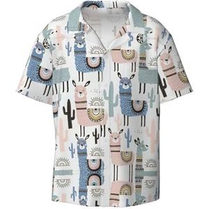 YJxoZH Llama Alpaca Cactus Print Heren Jurk Shirts Casual Button Down Korte Mouw Zomer Strand Shirt Vakantie Shirts, Zwart, XL
