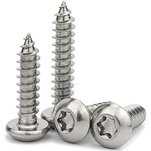 Qrity 50 stuks zelftappende schroeven, M4 x 14 mm, platte kopschroeven, Torx zelfborende schroeven met ronde kop van roestvrij staal
