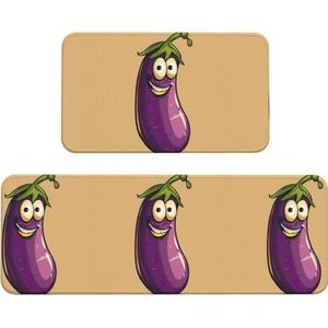 MGGAklp Cartoon Aubergine Print Keuken Vloermat 2 Sets Antislip Waterdichte Mat Comfort Staande Mat Decoraties
