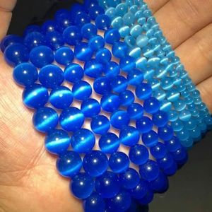 Gemengde kleuren Cat's Eye opaal natuursteen 4/6/8/10/12MM Spacer glas Losse kralen voor sieraden maken DIY armbanden bevindingen-Medium blauw-6mm 63pcs