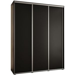 MEBLE KRYSPOL Davos 10 200 Kledingkast met drie schuifdeuren voor slaapkamer - Moderne opbergkast, kledingroede en planken - 235,2x200x45 cm - Zwart Zwart Zilver