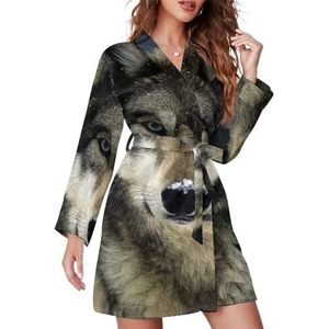 Witte Sneeuw Wolf Vrouwen Badjas Sjaal Kraag Loungewear Spa Badjas Lange Mouw Pyjama L