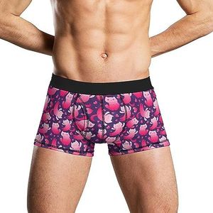 Schattige roze katten heren boxershorts ademend ondergoed stretch tailleband grappige print Trunk XL