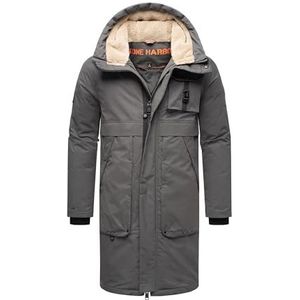STONE HARBOUR B760 Winterjas voor heren, lang, (S-3XL) - wind- en waterafstotend, 6 zakken, capuchon met fleece aan de binnenkant, antraciet, M