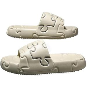 Herenslippers Creatief Jigsaw-patroon Zomerslippers Outdoorslippers Casual strandschoenen (Color : Khaki, Size : 42-43(fit 41-42))