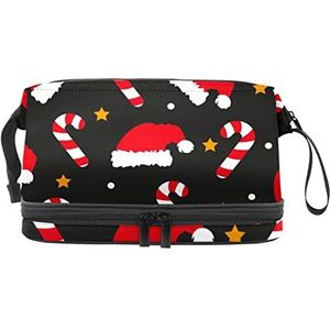 Dubbellaags cosmetische tas rode kerst hoed_Mesa De Trabajo 1 Draagbare Make-up Tas Travel Organizer Pouch voor Vrouwen Meisjes Toiletartikelen Tassen, Meerkleurig, 27x15x14 cm/10.6x5.9x5.5 in, Make-up zakje