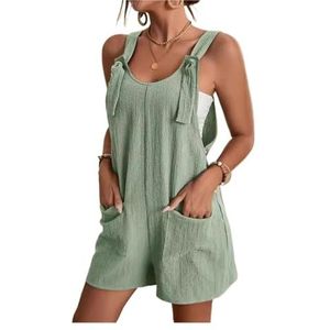 Plus Size Jumpsuit uit één stuk Gestreepte jumpsuit for dames Print Mouwloze rompertjes Verstelbare losse overall met zakken(Color:Army Green,Size:S)