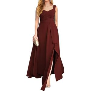 KURFACE Chiffon bruidsmeisjesjurk met split geplooide mouwloze lange avondjurk voor dames, Bordeaux, 32