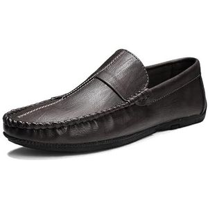 Heren loafers ronde neus PU lederen loafer schoenen platte hak flexibele antislip party slip-on (Color : Grey, Size : 41 EU)