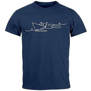 Neverless® Heren T-Shirt Boot Polygon Papier Schip Origami Print Fashion Streetstyle, Paperschip Navy, L