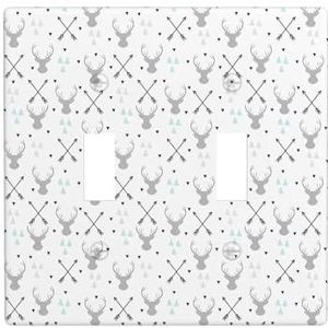 ZhaoYuGoods Jachtpijlen Driehoeken Herten Print Muurplaat, Dubbele Toggle Lichtschakelaar Outlet Cover 2-Gang 11,4 cm x 11,4 cm, PC Decoratieve Voorplaat voor Thuis & Kantoor
