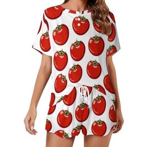 Tomaat Fruit Groenten Zachte Dames Pyjama Korte Mouw Pyjama Loungewear met Zakken Gift voor Thuis Strand L