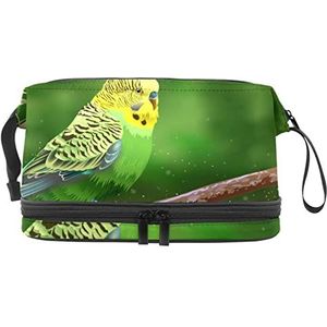 Grote capaciteit reizen cosmetische tas,Make-up tas,Waterdichte make-up tas Organizer, Mooie Budgie op Tak, Meerkleurig, 27x15x14 cm/10.6x5.9x5.5 in