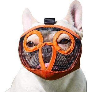 JYHY Muilkorf voor honden met afgeplatte snuit verstelbaar, ademend: Engelse Bulldog, Franse Bulldog, Pekingees, Shih-Tzu, mopshond, ook geschikt voor katten. Oranje (De ogen) S