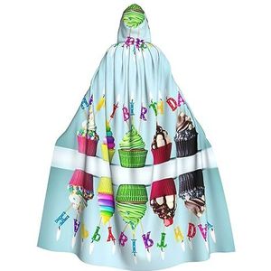 EdWal Kleurrijke Happy Birthday Cupcakes print Hooded Robe, Unisex Volwassenen Hooded Mantel, Carnaval Cape voor Halloween Cosplay Kostuums