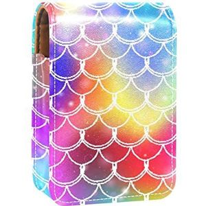 Visweegschalen Rosy Blue Purple Aquarel Draagbare Lipstick Case voor op reis, Mini Lipstick Opbergdoos met spiegel voor dames dames, Lederen cosmetische etui, Meerkleurig, 9.5x2x7 cm/3.7x0.8x2.7 in