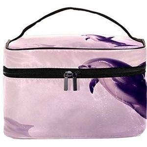 EZIOLY Grijze Dolfijn Springen Uit Water Vrouwen Draagbare Reizen Accessoires Met Mesh Pocket Make-up Cosmetische Tassen Opslag Organizer Multifunctionele Case