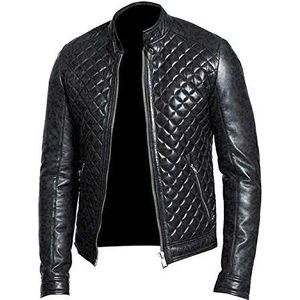 EU Fashions Heren Cafe Racer Antieke Zwarte Verontruste Retro Biker Jacket, Zwart - Gewatteerd bikerjack, S