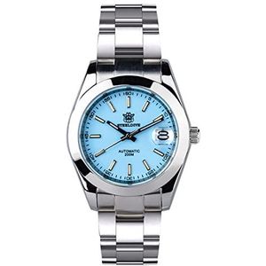 Steeldive SD1934 Water Ghost Mannen Automatische mechanische horloges, saffierglas NH35 koraalblauwe wijzerplaat 20 bar oplichtend duikhorloge voor heren van roestvrij staal, Blauw, Armband