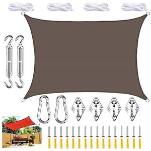 Zonnezeil Rechthoekig Zonnezeil, Schaduwnet, Zonbescherming Waterdicht Zonnezeil Anti 90% UV For Balkon Tuin Terras Buitenterras Zwembad (Color : Brown, Size : 2.5x3m)