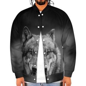 Enge Donkergrijze Wolf Grappige Mannen Baseball Jacket Gedrukt Jas Zacht Sweatshirt Voor Lente Herfst