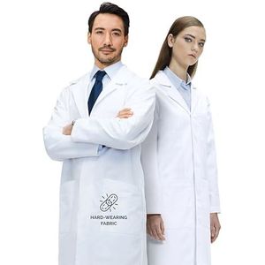 Lab Coat X Unisex laborjas van 100% Katoen voor Dames en Heren, Meerdere Zakken, Klassieke Snit, Drukknoopsluiting (XS)