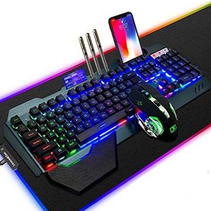 2,4 GHz draadloze oplaadbare toetsenbordmuiscombinatieset 3800 mAh Lange levensduur van de batterij Unifying USB-ontvanger Rainbow Backlit Gamer-toetsenbord 2400 DPI 7 kleuren Ademende optische muis
