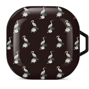 Witte reigers met bloemen oordopjes hoesje compatibel met Samsung hard shell beschermhoes zwart-stijl