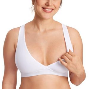 MOMANDA Racerback voedings-slaapbeha's voor borstvoeding Crossover draadloze zwangerschaps-bralette comfortabel wit S
