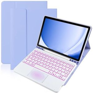 Toetsenbordhoes voor iPad Pro 13-inch (M4) 2024, 7-Kleuren Achtergrondverlichting, Magnetisch Afneembaar Draadloos Toetsenbord met S-Penhouder,Purper
