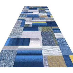 Vloerkleed Loper Tapijtloper Loper Met Blauwe Geometrische Patronen, Antislip Gangtapijt Voor Studeerkamer Kantoor Slaapkamer, Breedte 130cm 110cm 90cm 70cm(1.3x8m/4.3x26.2ft)