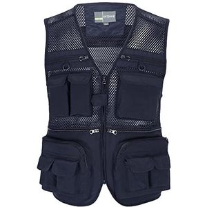 OlyljpinZ Vissersvest voor heren, met meerdere zakken, zomer, outdoor, mesh, fotografie, reizen, wandelen, vest, marineblauw, M
