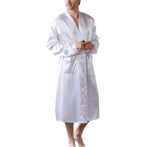 JMORCO Satijnen badjas voor heren, satijnen badjassen, casual, Wit, 3XL