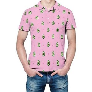 Avocado en harten op een roze heren shirt met korte mouwen golfshirts regular fit tennis t-shirt casual zakelijke tops