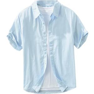 Dcvmvmn Mannen Mode Katoen Linnen Casual Shirts Casual Korte Mouw Shirt Losse Grote Maat Button-Up Shirt, Blauw, S