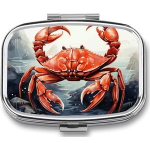 Red Crab Sea Travel Pill Organizer Een dagelijkse pillendoos voor supplementen pillendoosje met 2 compartimenten, handig voor het dragen en bewaren van medicijndoos
