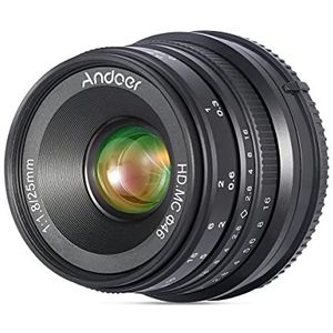 Objectief Andoer 25mm F1,8 APS-C groothoeklens handmatige focuslens met groot diafragma voor Sony Mirrorless Camera Sony E-Mount zwart