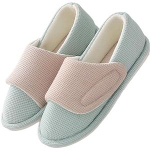 JadeRich Vrouwen Ademende Katoenen Huisschoenen Zachte Gezellige Antislip Lichtgewicht Platte Hak Bedekken Slippers, Groen, 5/6 UK