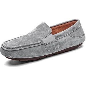 Loafers for heren vierkante neus effen kleur suède loafer schoenen flexibel comfortabel antislip prom casual instapper (Color : Grey, Size : 44 EU)