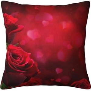YUNWEIKEJI Rode roos bedrukt, kussensloop, decoratieve kussensloop, zachte polyester kussenslopen, 45 x 45 cm