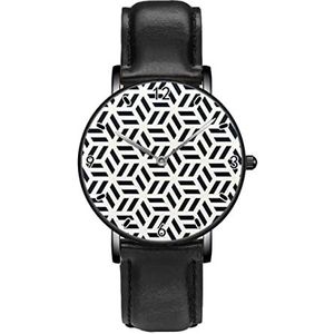 Zwart en Wit Zeshoekige Geometrische PatroonWatches Persoonlijkheid Business Casual Horloges Mannen Vrouwen Quartz Analoge Horloges, Zwart