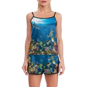 Onderwater Coral Reef Wildlife Grappige Pyjama Set Voor Vrouwen Verstelbare Tank Top En Shorts Homewear Gedrukt