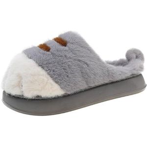 Cartoon kat poot slippers, 3D gezellige pluizige pluche wolk pantoffels, indoor huis Japanse kat voet slippers, Grijze pantoffels, 3/4 UK